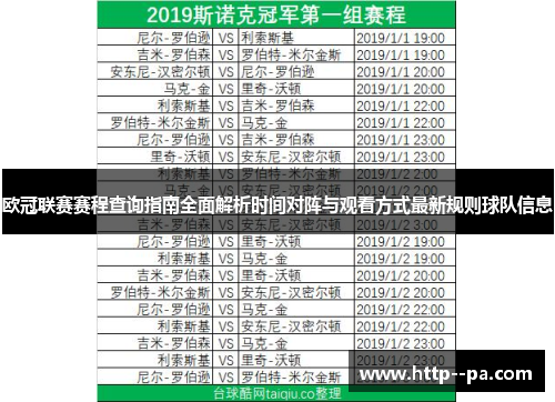 欧冠联赛赛程查询指南全面解析时间对阵与观看方式最新规则球队信息